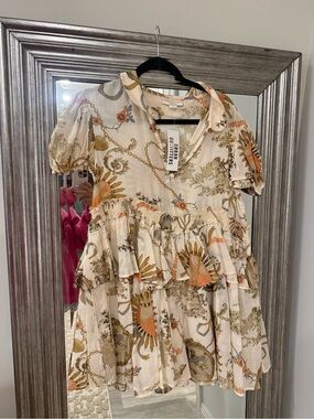 Urban Outfitters Cream Dress with Orange and Olive Print